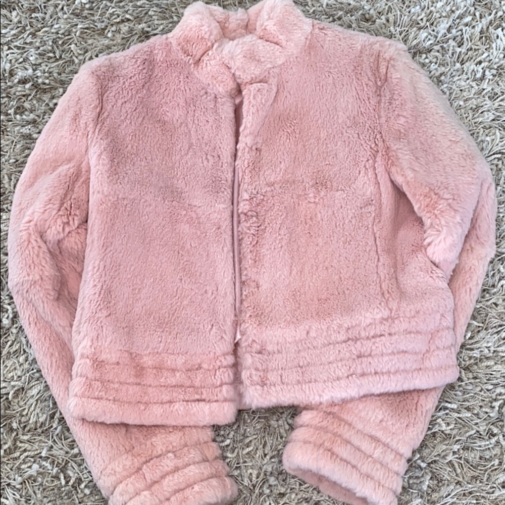 BCBGMaxAzria Pink Faux Fur Bomber Jacket